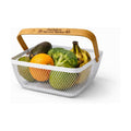 Personalized White Garden Harvest Basket with Engraved Bamboo Handle – Lightweight Metal Mesh Vegetable Basket for