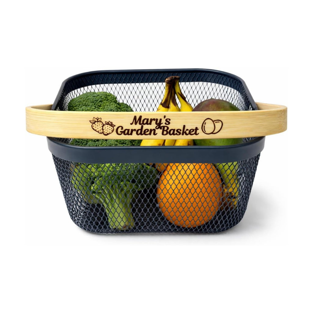 Garden Harvest Basket Dark Mesh Vegetable Hod with Bamboo Handle – Personalized Garden Basket for Harvesting Fruits
