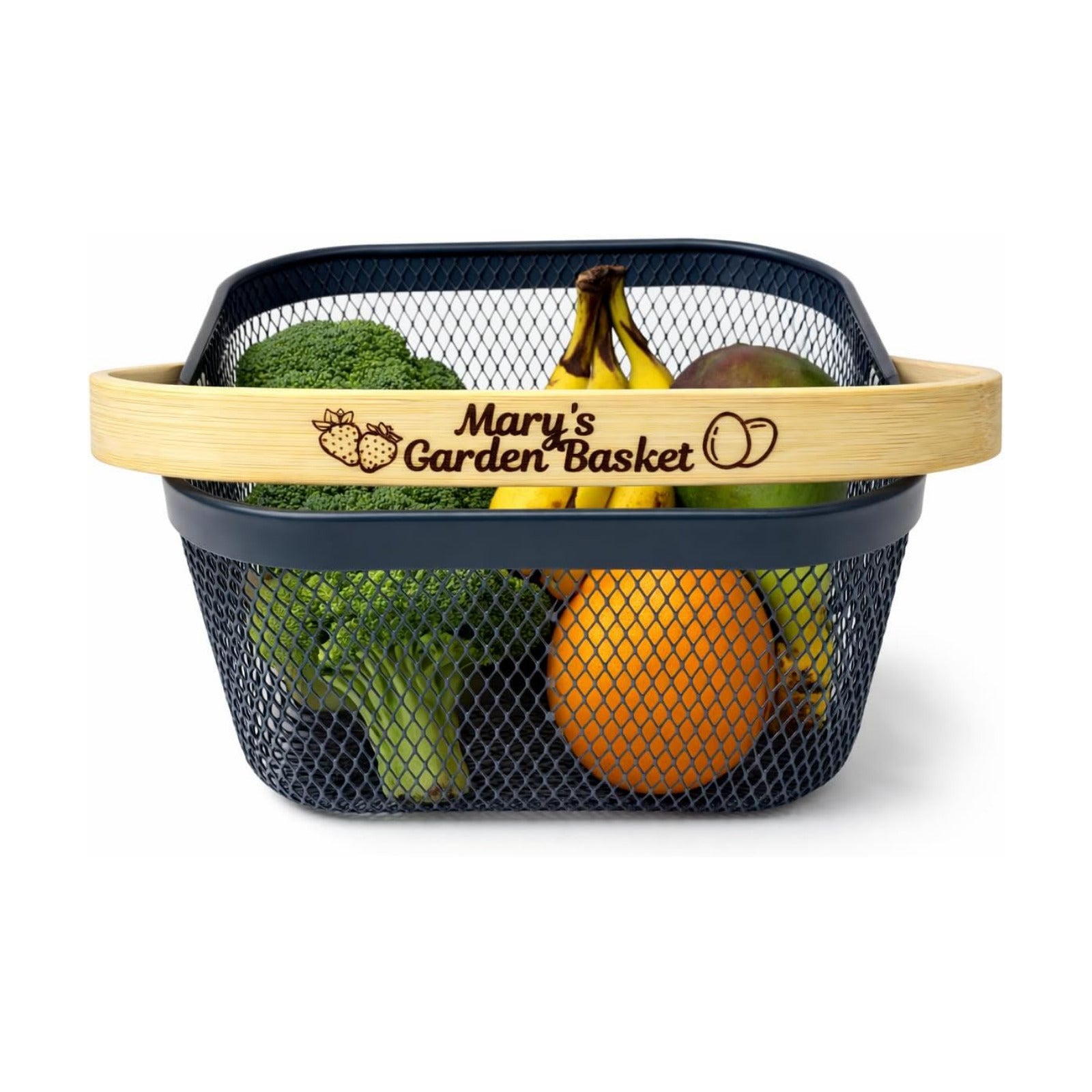 Garden Harvest Basket Dark Mesh Vegetable Hod with Bamboo Handle – Personalized Garden Basket for Harvesting Fruits