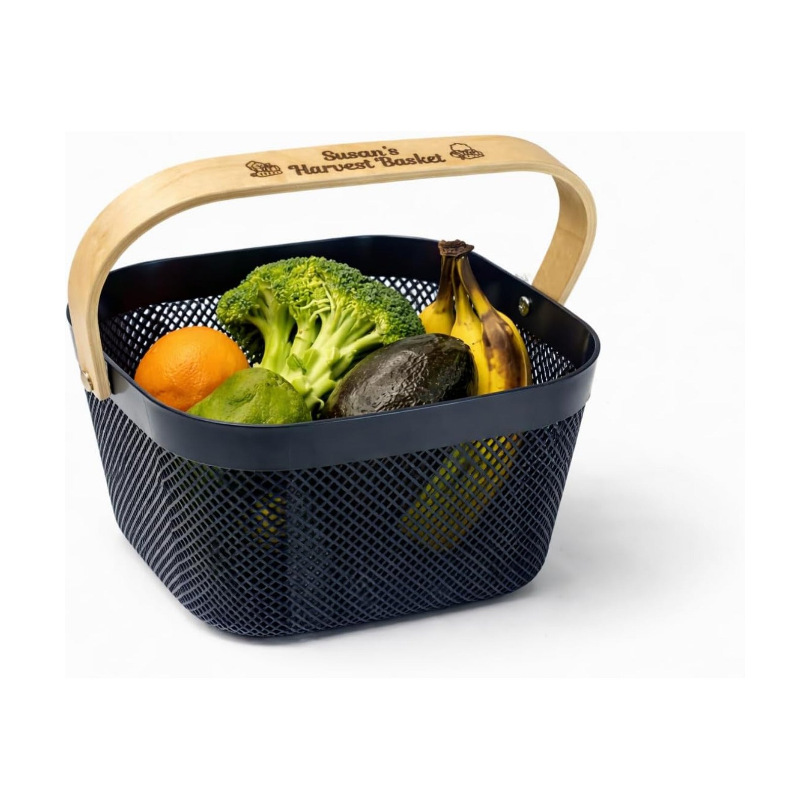 Harvest Basket Plastic Mesh Garden Hod with Personalized Bamboo Handle – Lightweight Vegetable Harvest Basket for