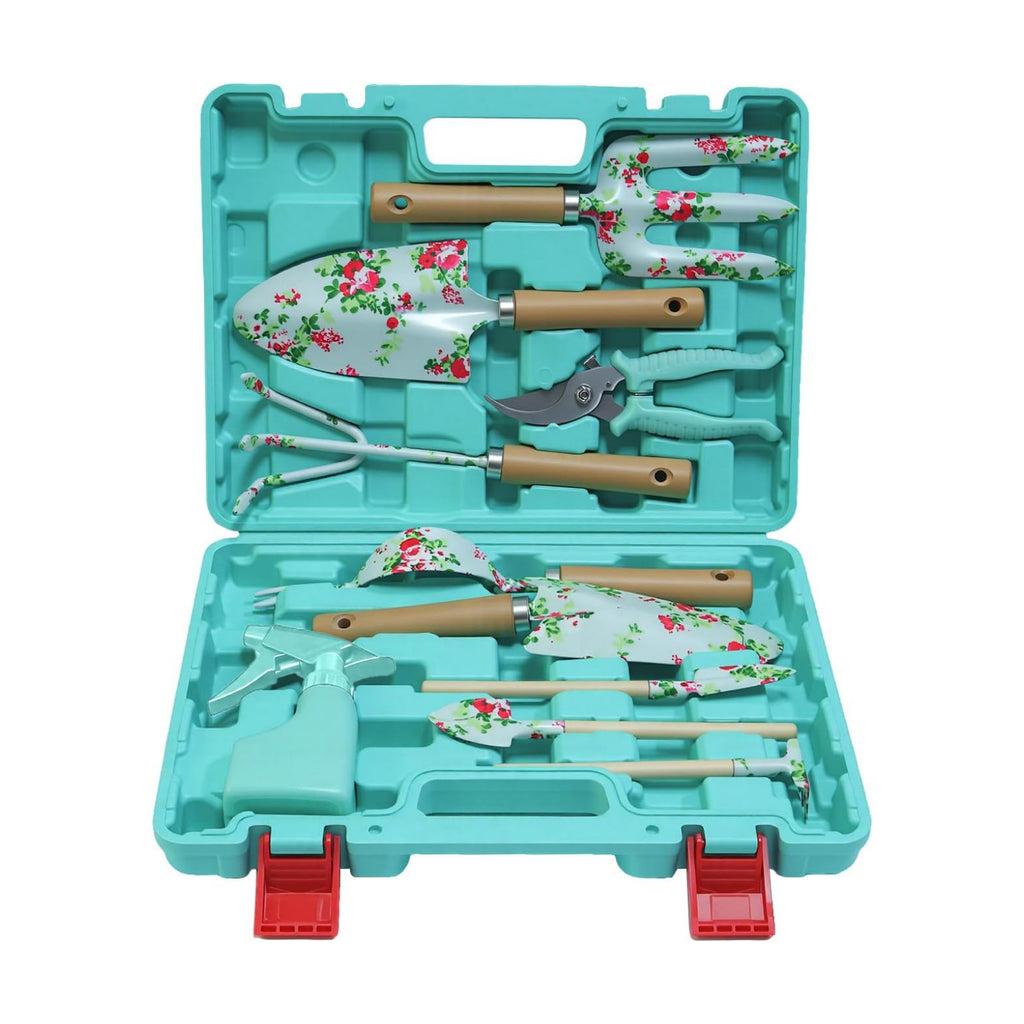 WANCHI Light Green Gardening Set, 10-Piece Garden Tool Kit with Trowel, Hoe, Shovel & Rake, Ideal Gardening Gift for