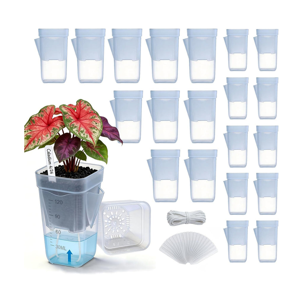 20 Pack Self-Watering Pots, 2 & 2.5 Inch Nursery Planters | Clear semi hydroponic pots with drainage holes, ideal for