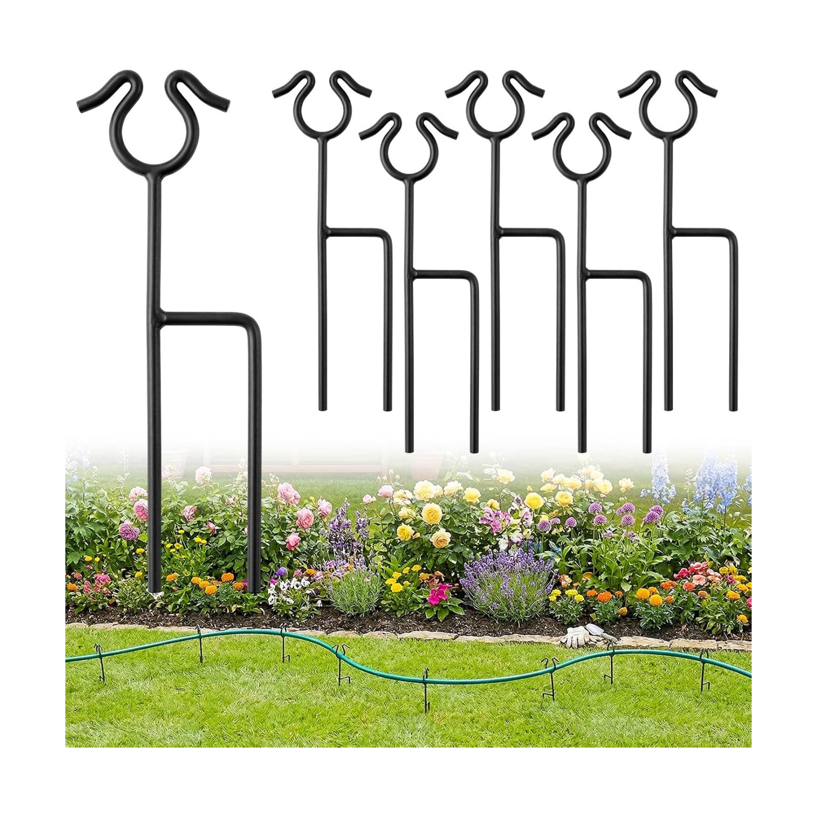 6 Pack Garden Hose Guide Stakes, 14 inch Metal Hose Guides for Garden Heavy Duty Rustproof Coated Spike Keeps Water