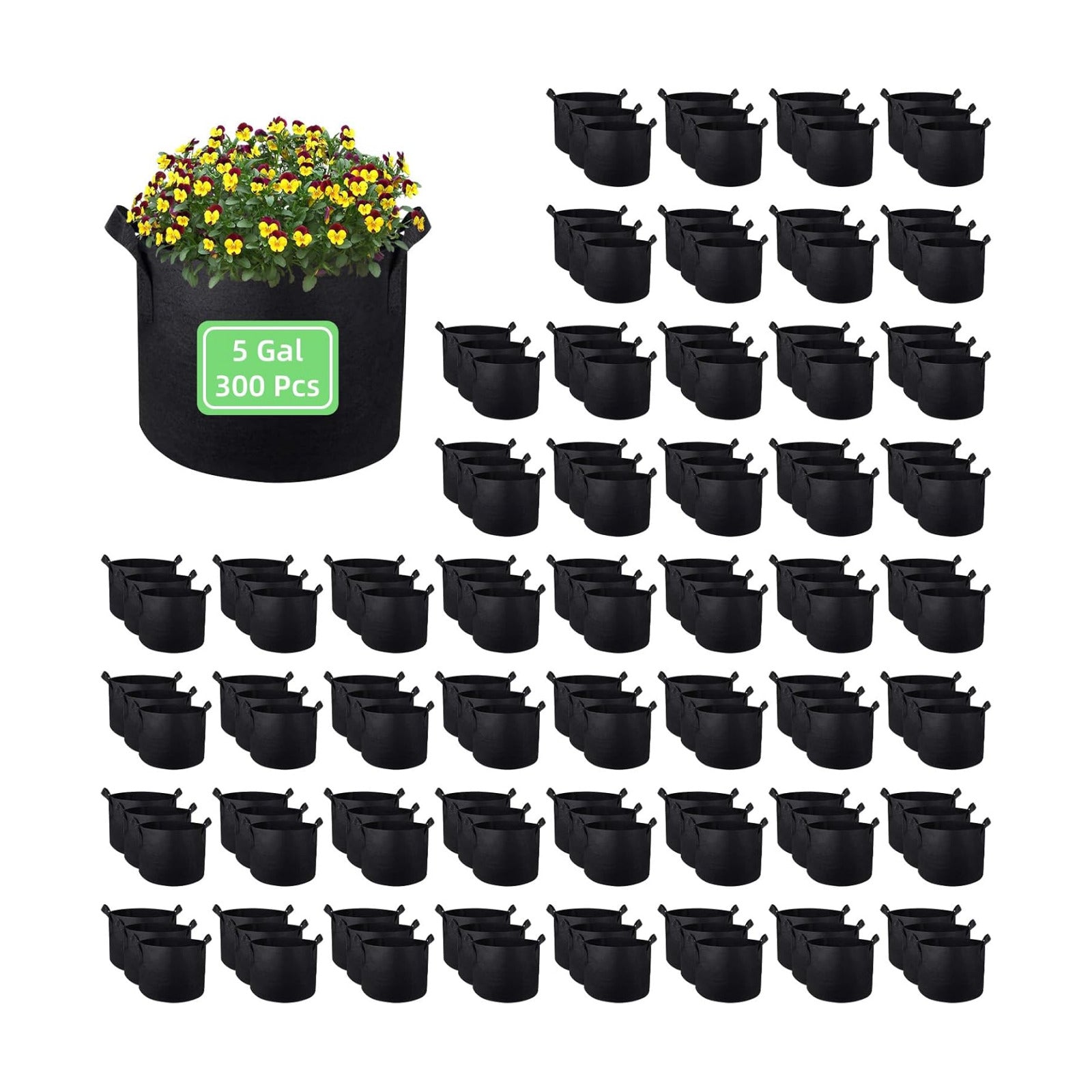 300 Pack 5 Gallon Grow Bags Garden Plant Grow Bag Aeration Fabric Pots with Handles Nonwoven Cloth Pots Planting Bags