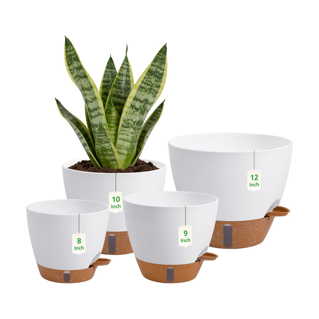 Self Watering Pots with Water Level Indicator, 12" 10" 9" 8" Large Plastic Flower Pots with Mesh Drainage Hole and