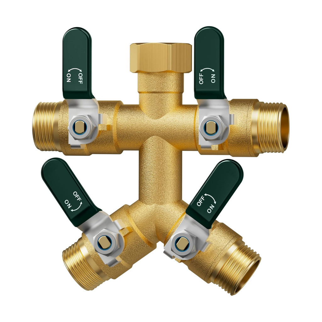 EBH Garden Hose Splitter 4 Way, Heavy Duty Solid Brass Hose Splitter with Shutoff Valves, Water Spigot Splitter With