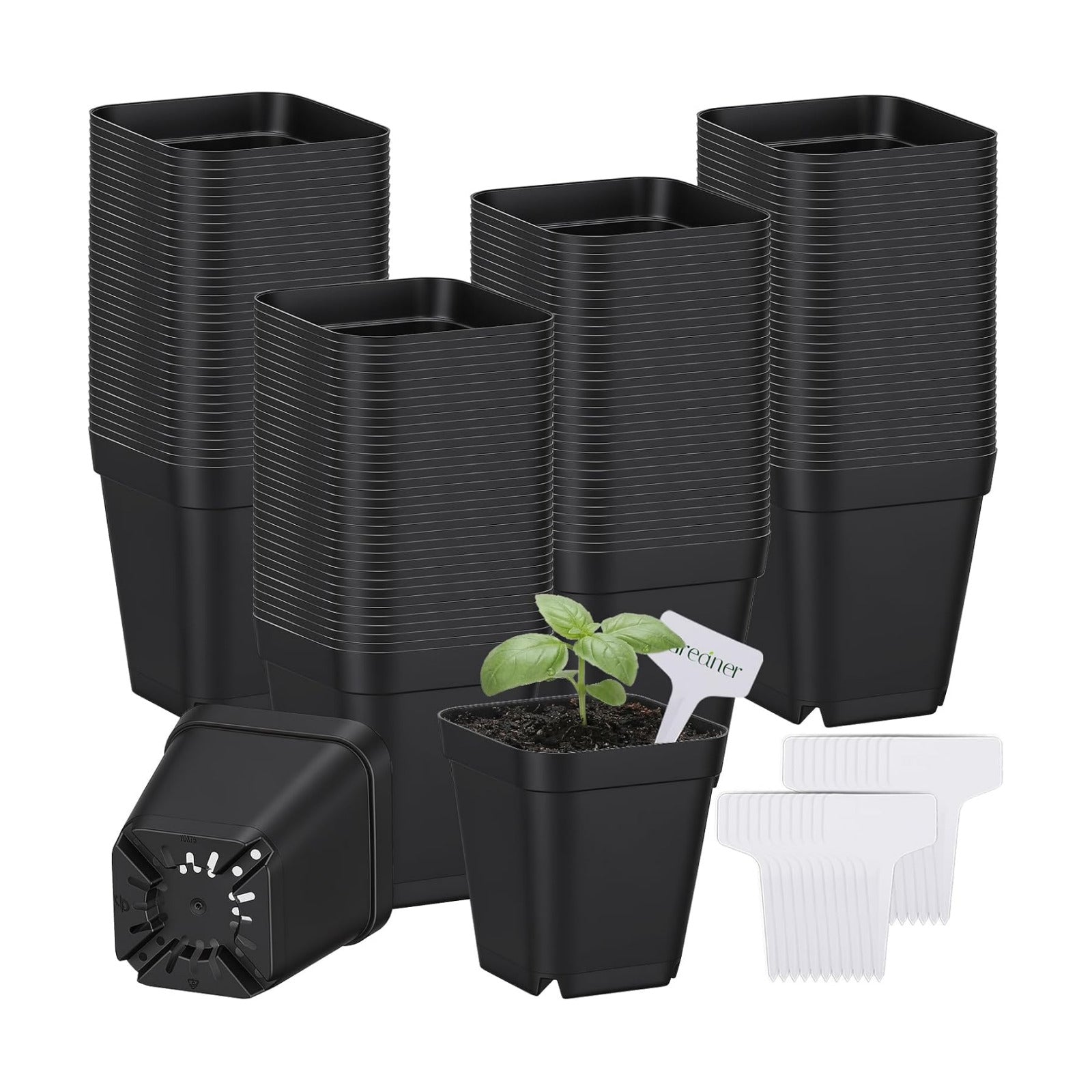 GREANER 120PCS Nursery Pots for Plants, 2.7 Inch Seed Starting Pots with 20 Packs Plant Labels, Durable Planting Pots