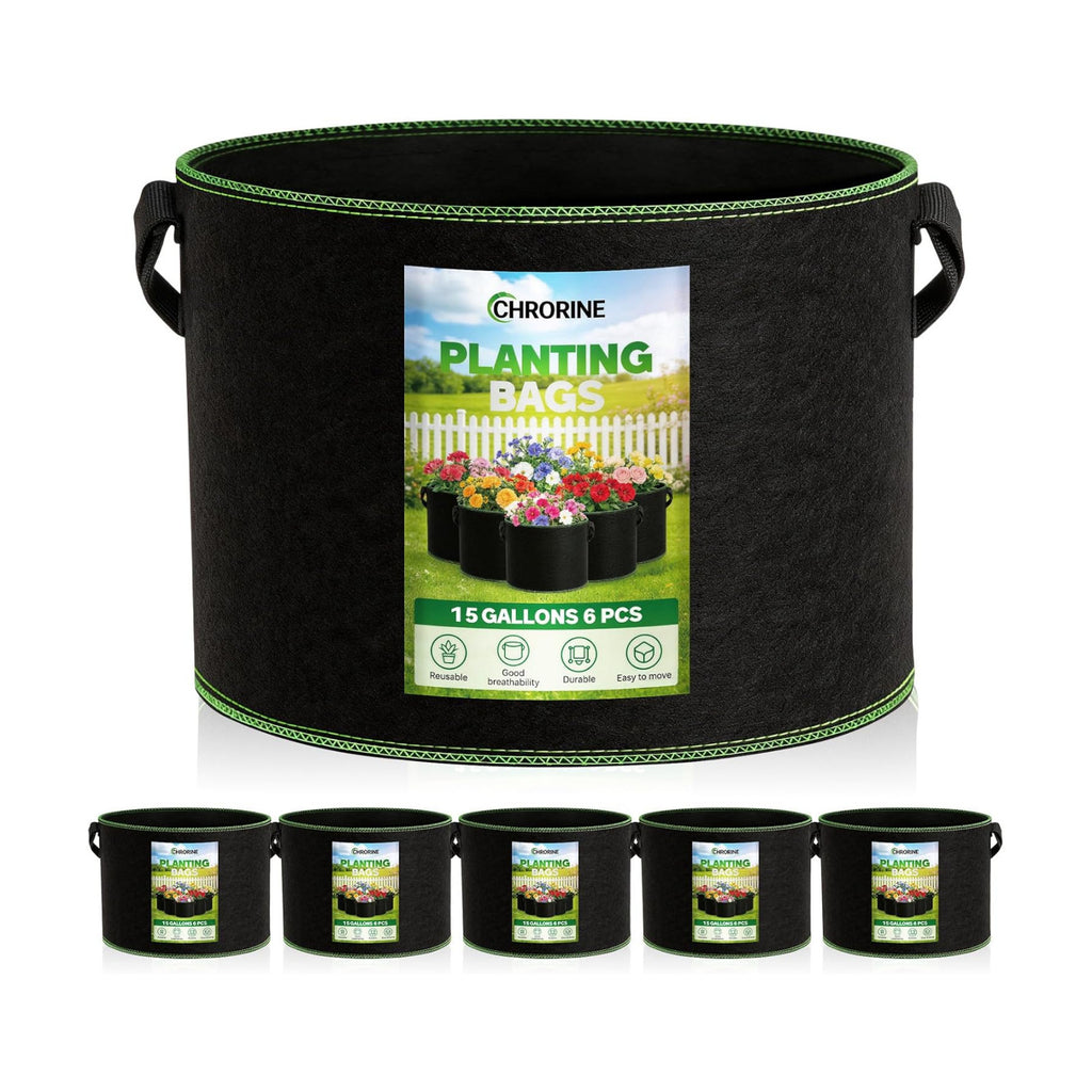 CHRORINE 6-Pack 15 Gallon Grow Bags 300G Thickened Aeration Fabric Pots with Handles Suitable for Planting Plants
