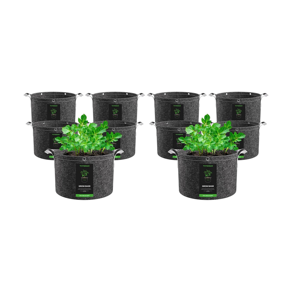 VIVOSUN 10-Pack 7 Gallon Grow Bags, 500G Thick Nonwoven Fabric Pots with Strap Handles, Multi-Purpose Rings, for Low