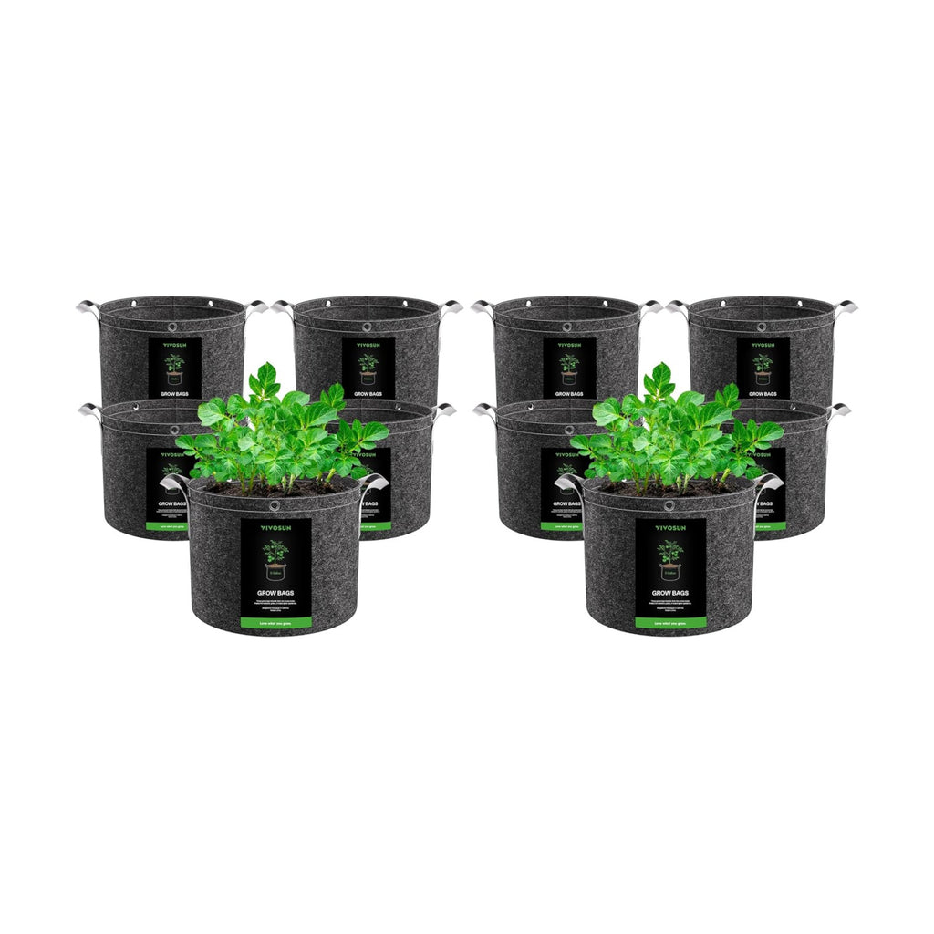 VIVOSUN 10-Pack 5 Gallon Grow Bags, 500G Thick Nonwoven Fabric Pots with Strap Handles, Multi-Purpose Rings, for Low