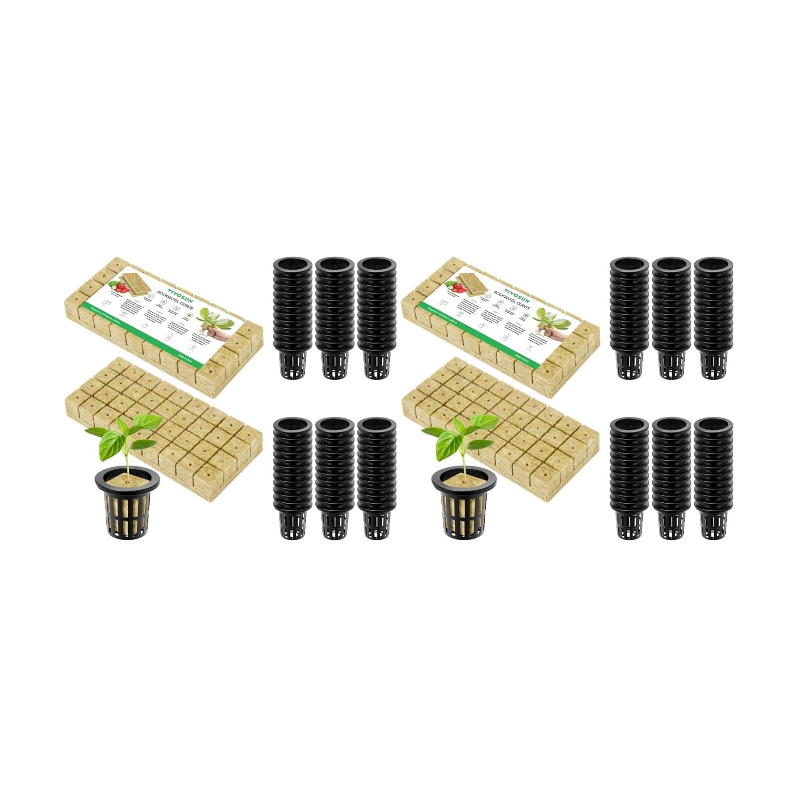 VIVOSUN 72 Rockwool Cubes & Net Pots Set for Hydroponics, 1.2” x 1.2” x 1.6” Cubes, 72 Plugs & 72 2” Net Cups for