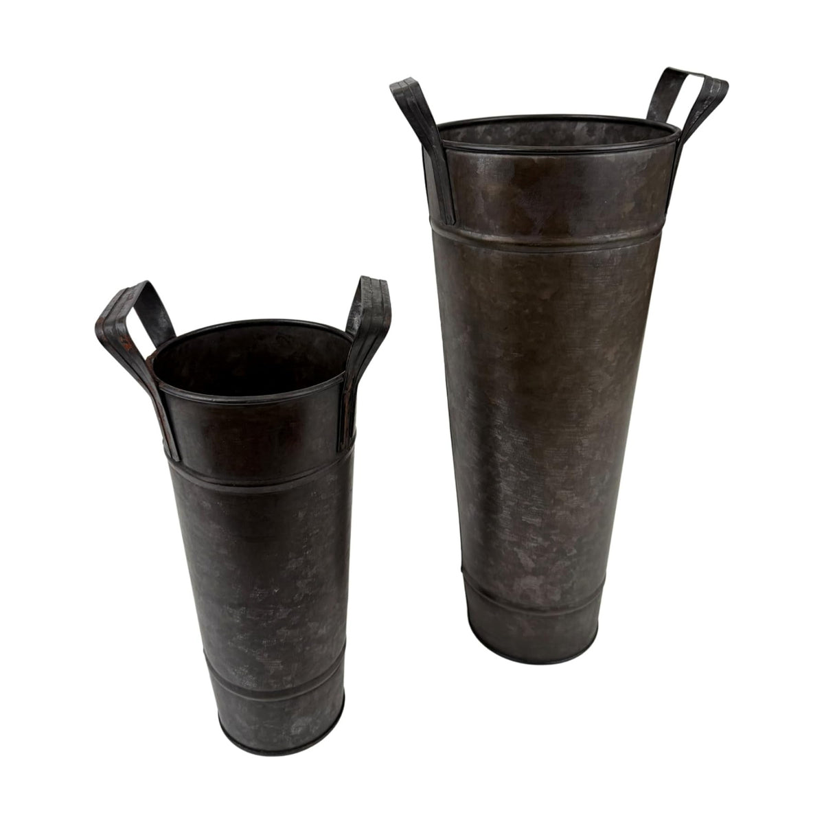 ANDALUCA Galvanized Metal Floral Vases with Handles Set of 2 (Charcoal)