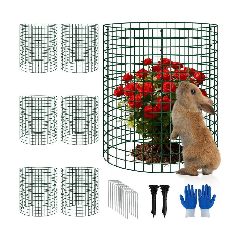 6 Pack 12x16 Inch Plant Protector Cages, Metal Garden Cages for Animals | Plant Protection with Stakes & Zip Ties