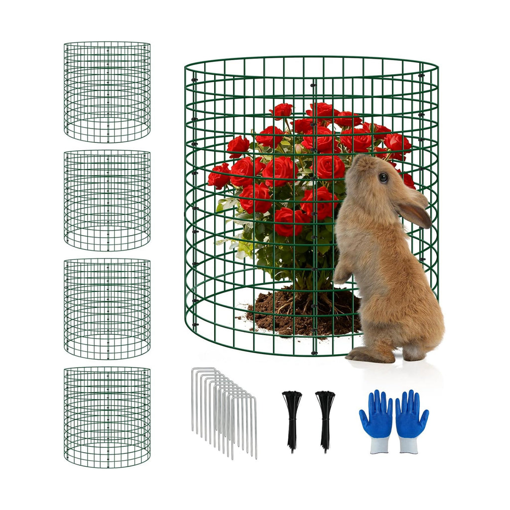 4 Pack 12x14 Inch Plant Protector Cages, Wire Garden Cages for Animals | Garden Cloche, Plant Guard Barrier, Stakes &