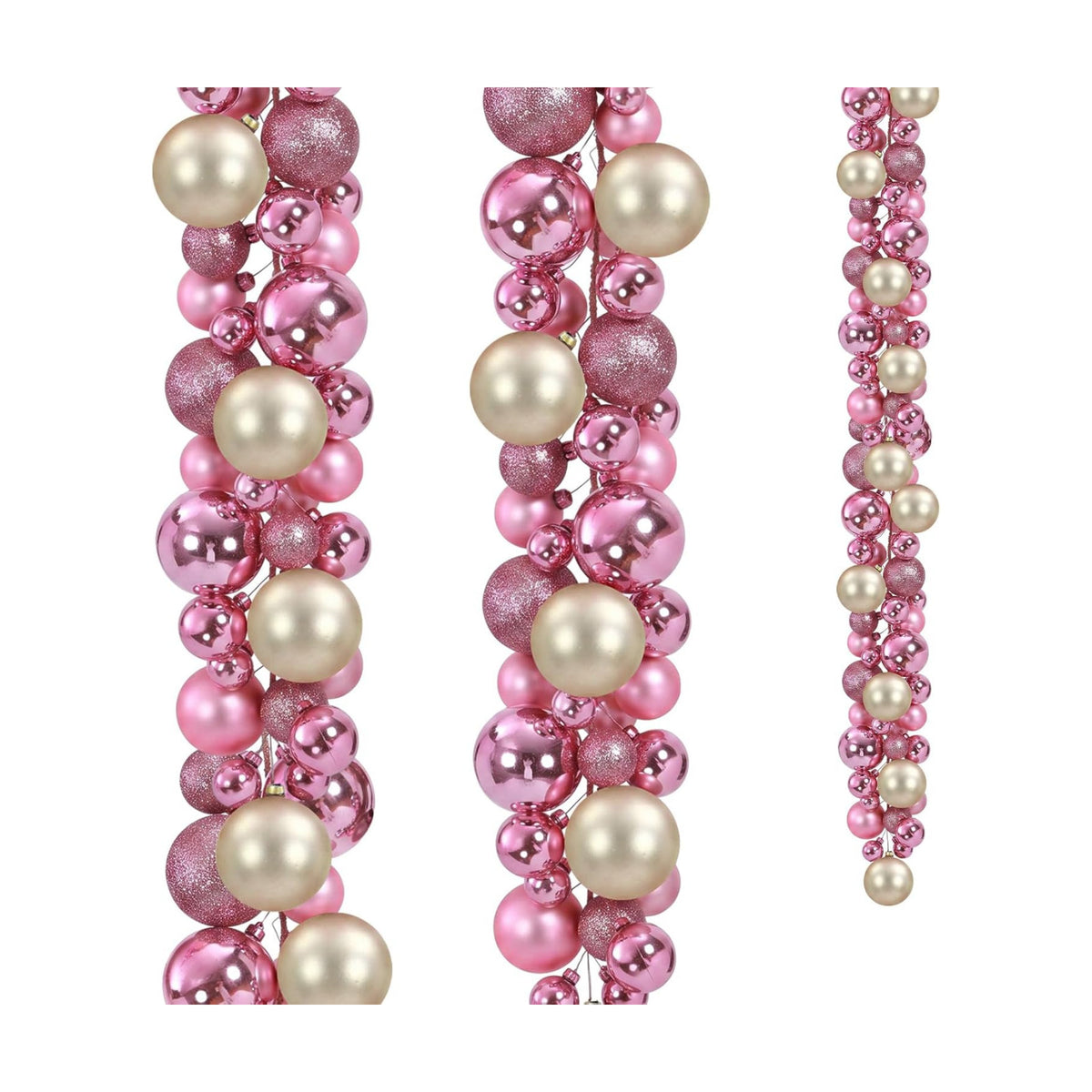 2 Pcs 6 ft Christmas Ball Ornament Garland, Pink, Champagne Gold
