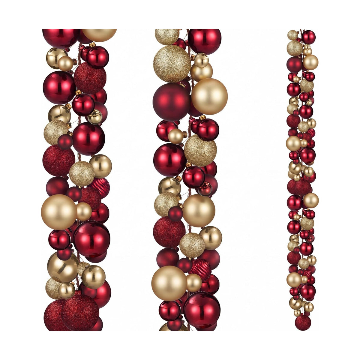 2 Pcs 6 ft Christmas Ball Ornament Garland, Red, Gold