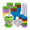 50 Packs Cupcake Plant Nursery Pots with Humidity Dome, Small Plastic Flower Plant Pots with 40 Sheet Stickers, Seeds