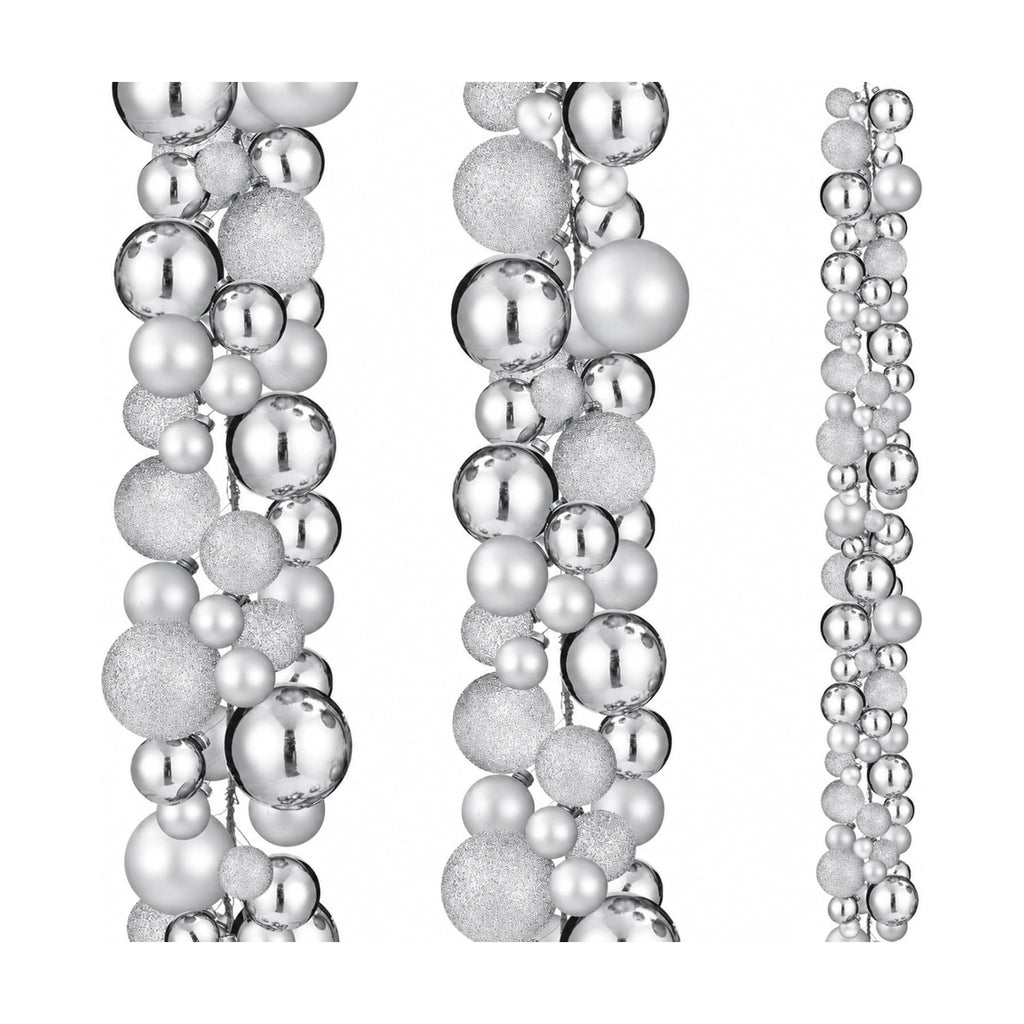 2 Pcs 6 ft Christmas Ball Ornament Garland, Mixed Silver