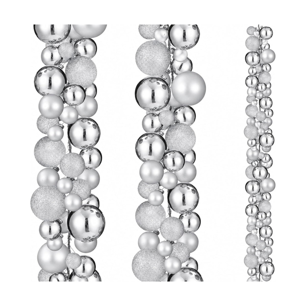 2 Pcs 6 ft Christmas Ball Ornament Garland, Mixed Silver