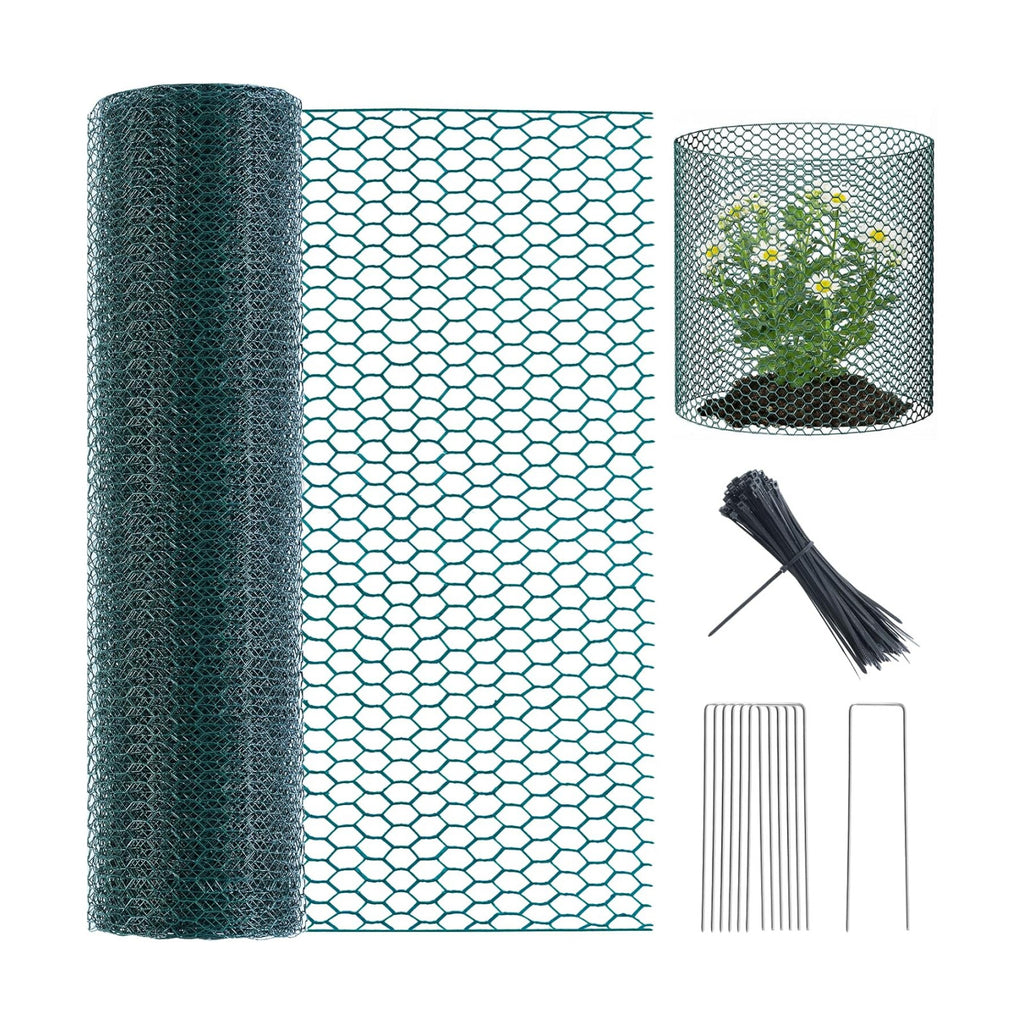 16in X 49.2Ft Chicken Wire Fencing Plant Protectors from Animals Green Roll | Anti-Rust Chicken Wire Mesh Hexagonal PVC