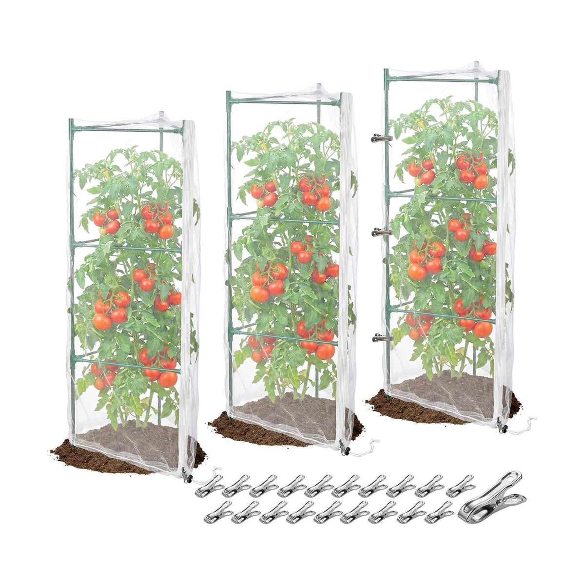 3Pcs Garden Bird Netting Plant Cover for Tomato Cage, 55" x 17.7" Insect Bird Barrier Tomato Cage Net with 20 Clips, Tomato Trellis Plant Netting Cover for Square Tomatoes Cages Plants Protection
