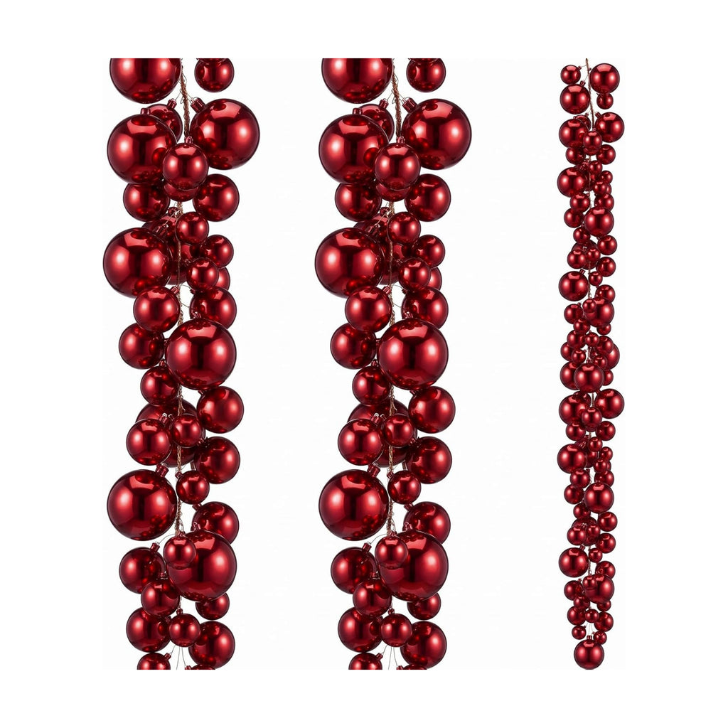 2 Pcs 6 ft Christmas Ball Ornament Garland, Glossy Burgundy