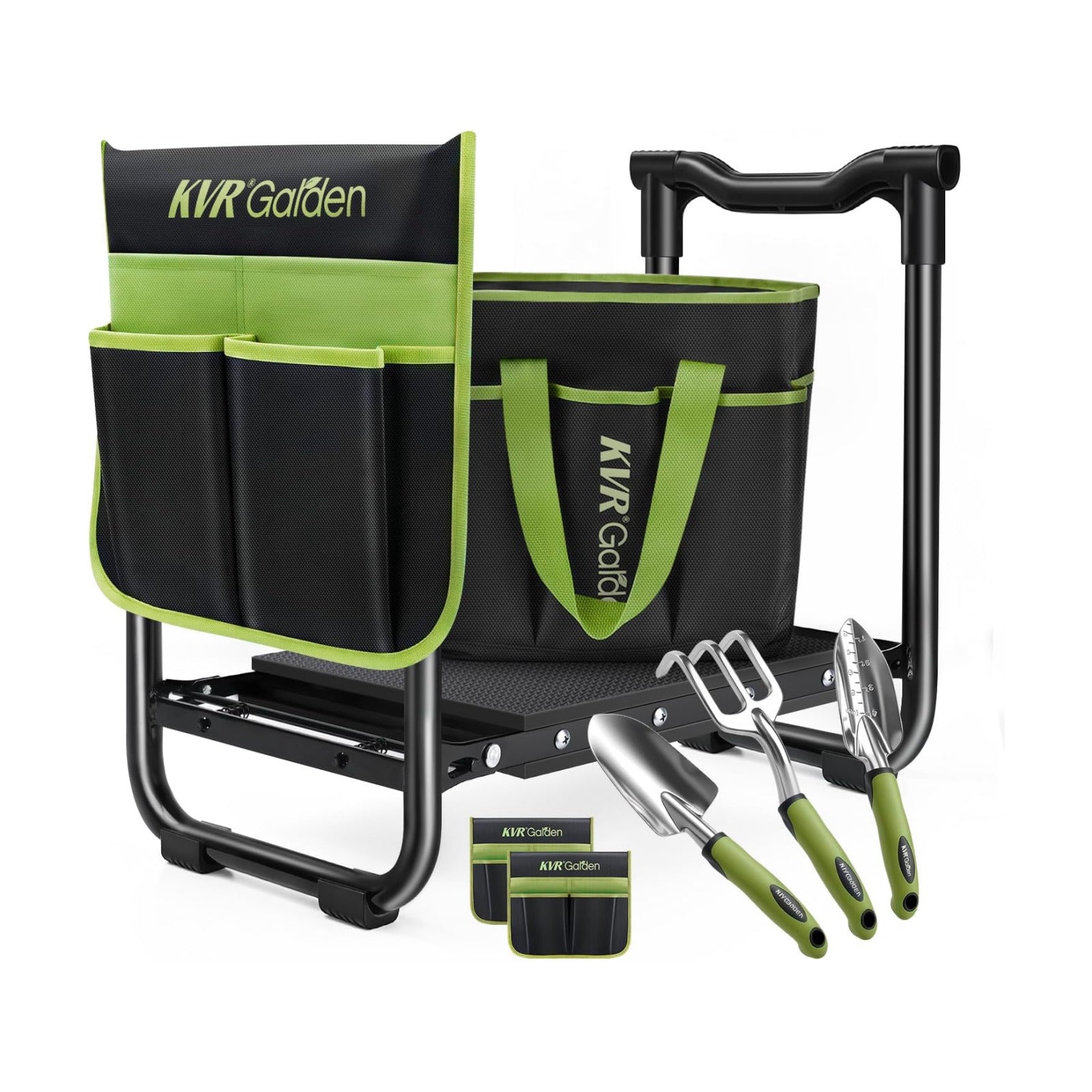 Garden Stool & Kneeler 7-Piece Set with 3 Aluminum Tools, Double-Layer Tote Bag & 2 Side Pouches - Foldable Gardening