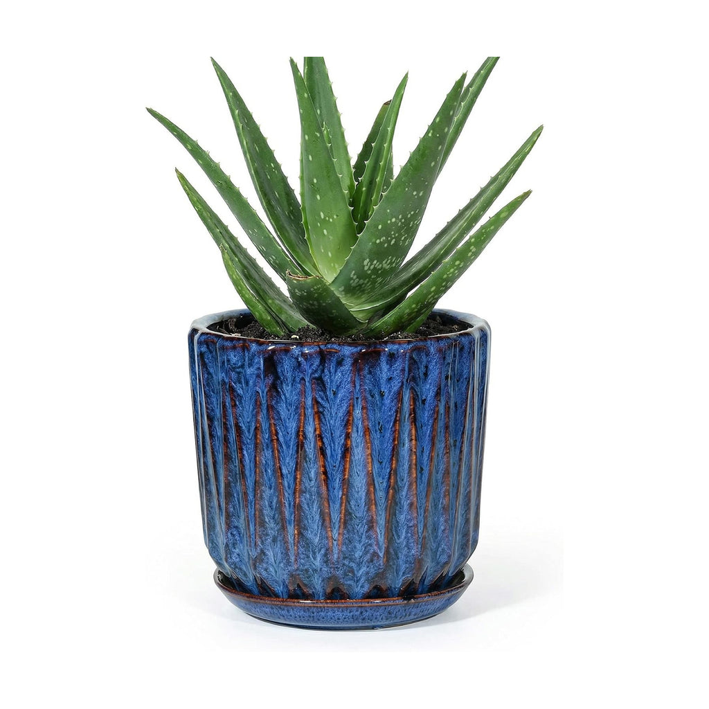 7.5 Inch Ceramic Planter Pot with Saucer Drainage Leak-Proof Mesh,Flower Pots for Indoor Plants with Gardening