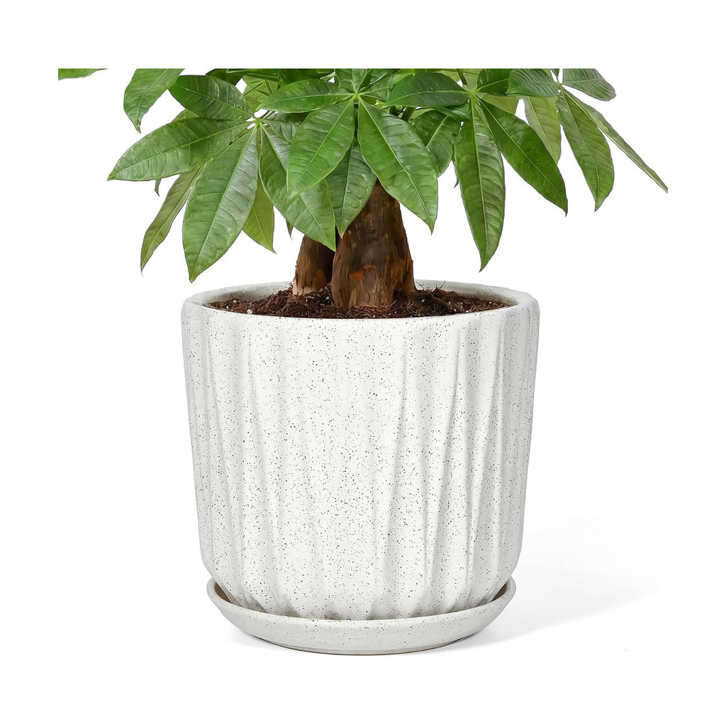 10 Inch Ceramic Planter Pot with Saucer Drainage Leak-Proof Mesh,Flower Pots for Indoor Plants with Gardening
