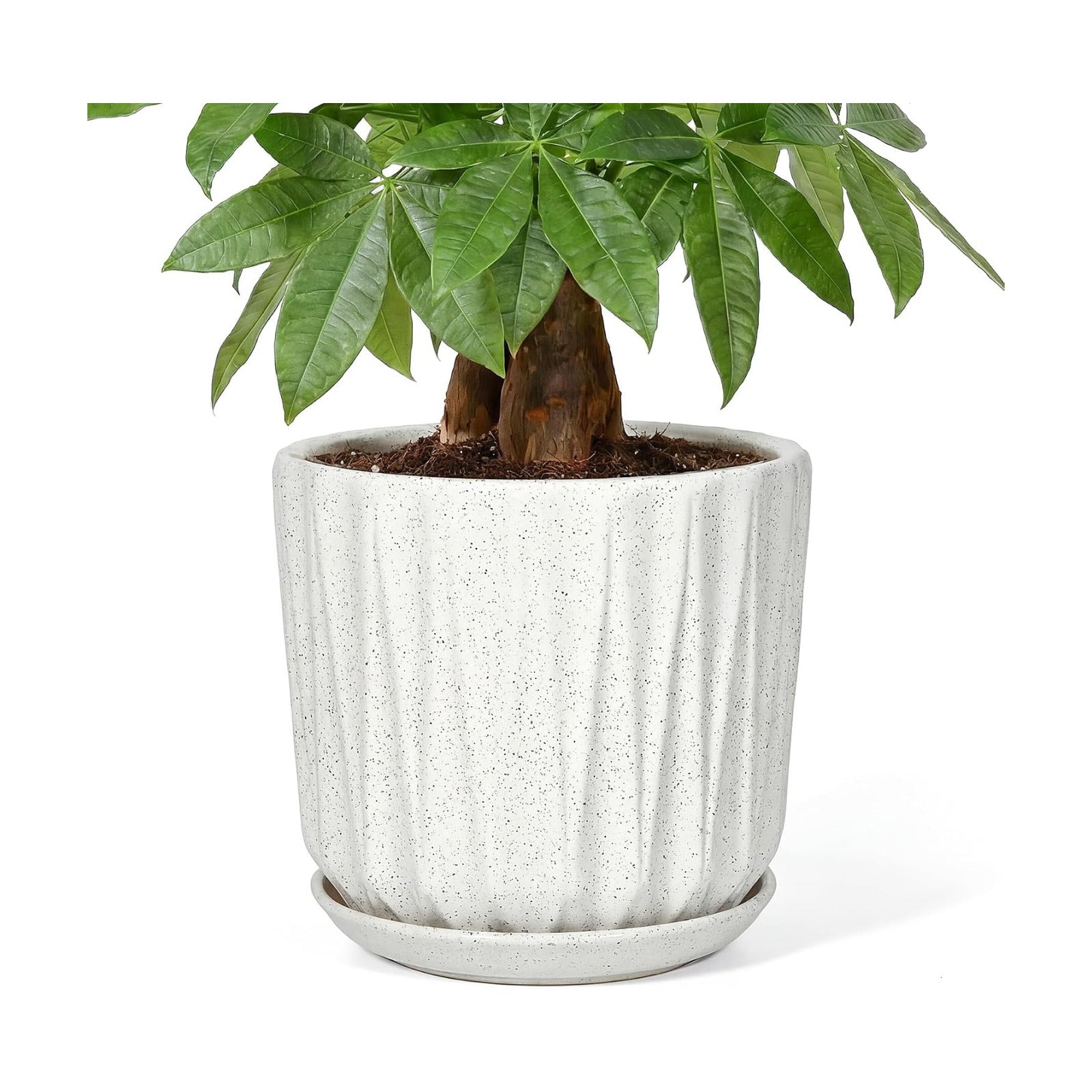 10 Inch Ceramic Planter Pot with Saucer Drainage Leak-Proof Mesh,Flower Pots for Indoor Plants with Gardening