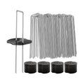 200 Pcs Garden Stakes Landscape Staples Set, 6 Inch 11 Gauge Heavy Duty Galvanized 100 U-Shaped Pins with 100 Gaskets
