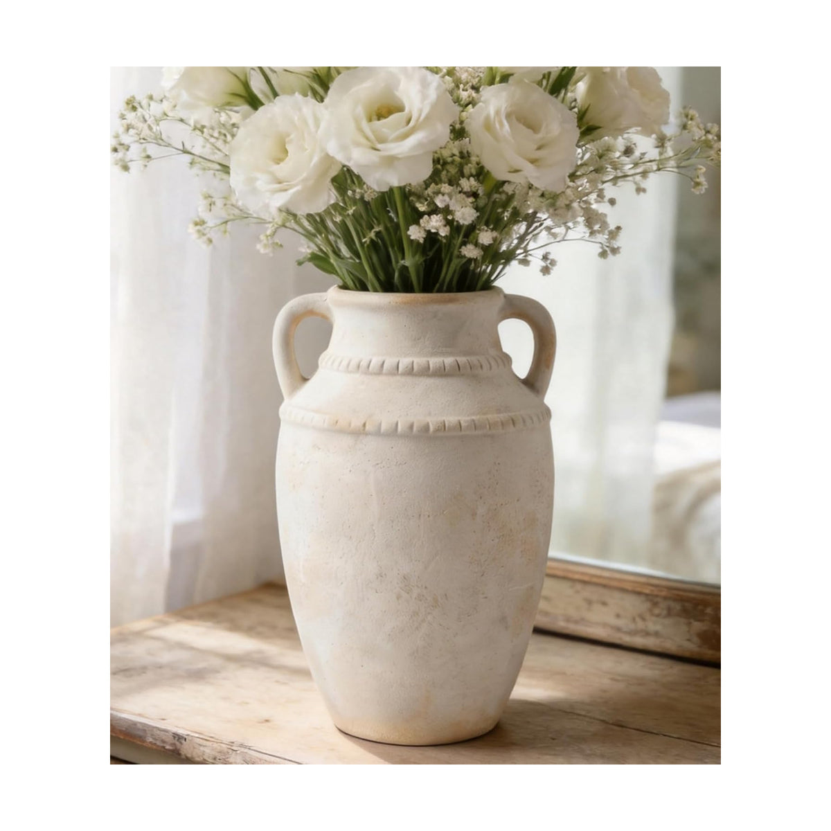Ceramic Flower Vase, 10.2" Rustic Farmhouse Vase for Home Decor, Glazed Pottery Vase for Fresh Flowers, Pampas Grass, Coffee Table, Dining Table, Mantel and Bookshelf