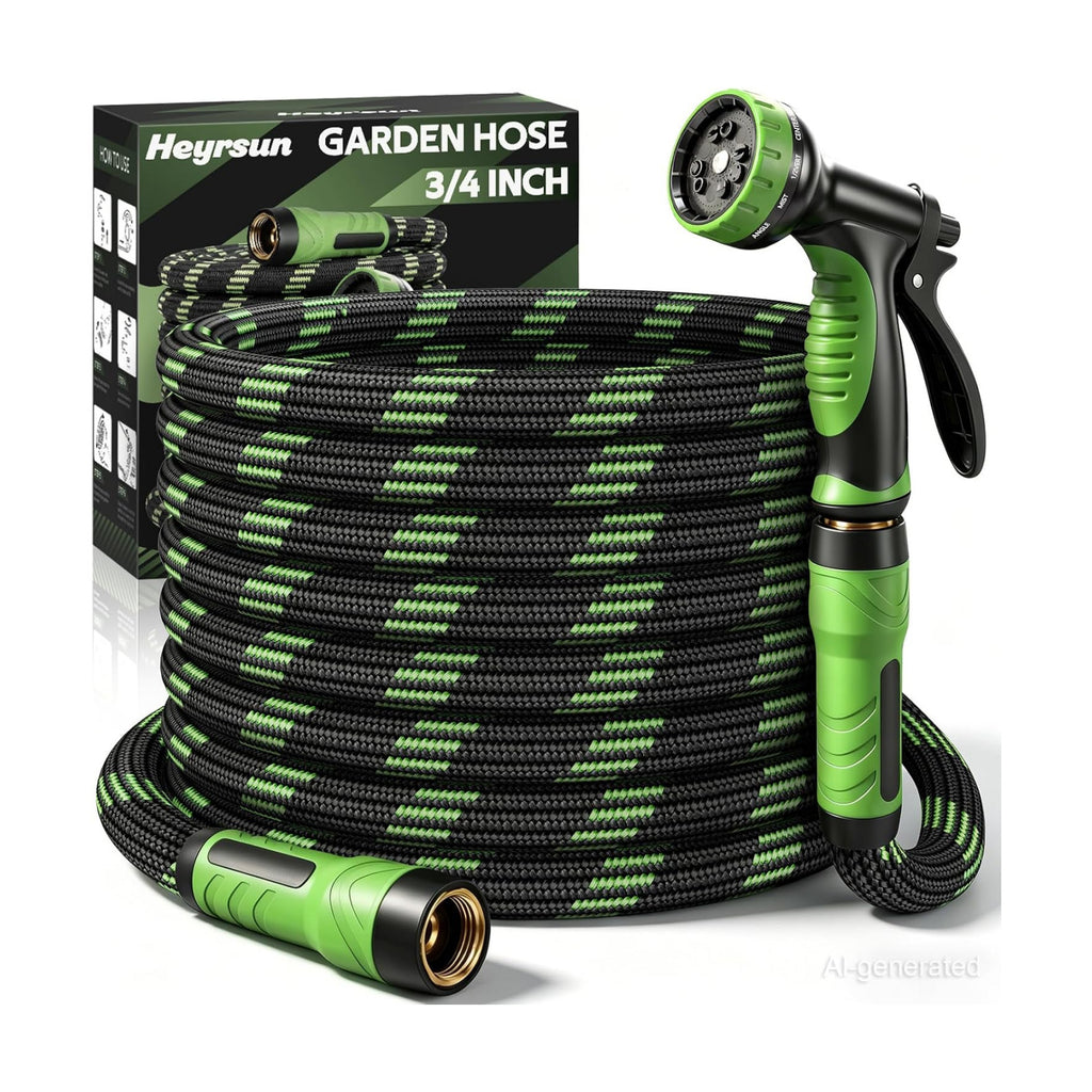 NON-EXPANDABLE Garden Hose 25 FT Water Hose with 10-Function Spray Nozzle | Yard hose Heavy Duty Steel Metal