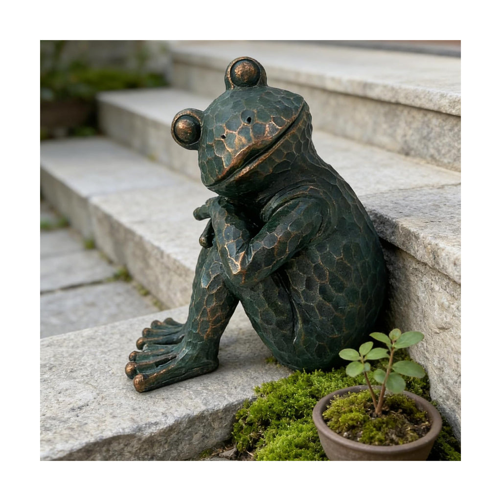 Vintage Verdigris Meditating Frog Garden Statue, 9.8" H | Hand-painted verdigris finish Weather-resistant resin craft