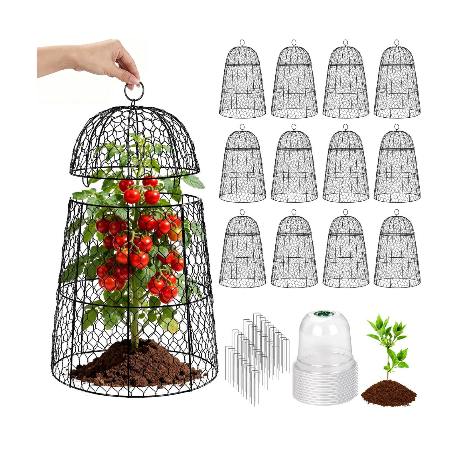 12 Pack XL Metal Garden Cloches for Plants, 17" Height Rustproof Chicken Wire Cloches for Seedlings, Vegetables &