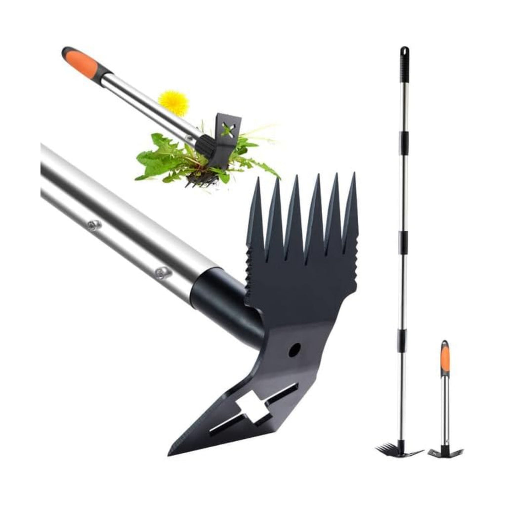 60" Weed Puller Tool with Long Handle and 17" Weeding Tools Gardening Set | Dual Side Hand Weed Rake and Hoe Garden
