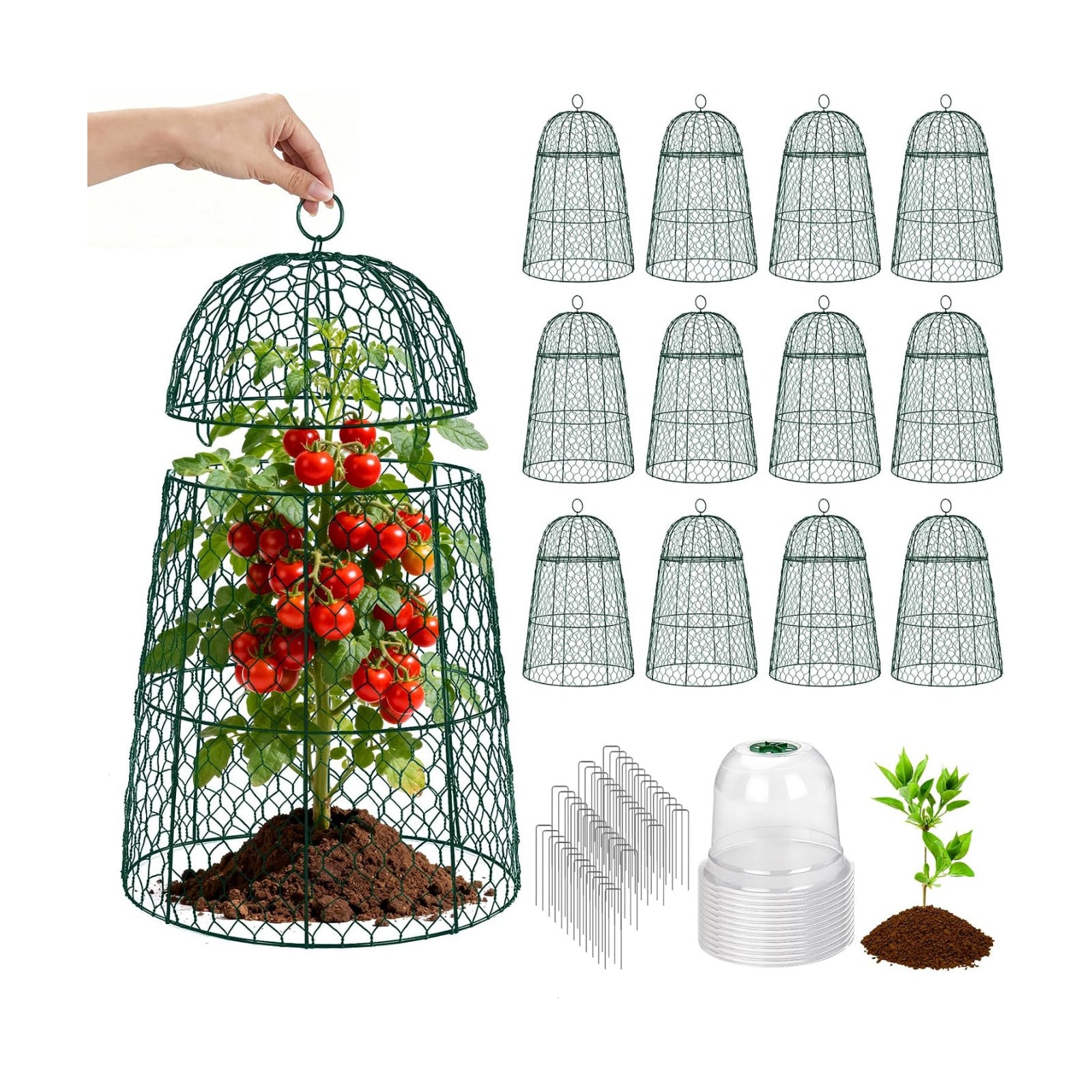 12 Pack XL Metal Garden Cloches for Plants, 17" Height Rustproof Chicken Wire Cloches for Seedlings, Vegetables &