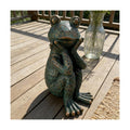 10" H Meditation Frog Lawn & Garden Statue, Verdigris Green | Handcrafted hand-painted details Weatherproof resin