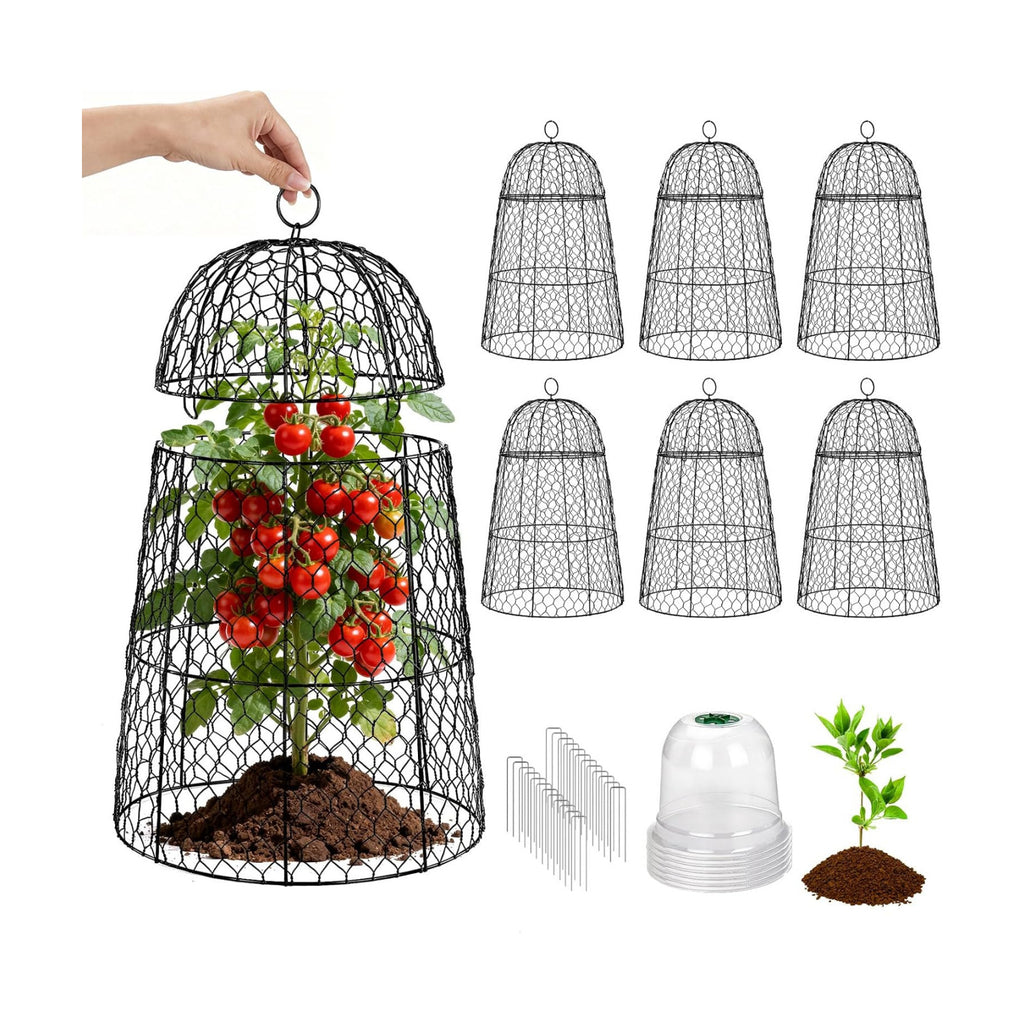 6 Pack XL Metal Garden Cloches for Plants, 17" Height Rustproof Chicken Wire Cloches for Seedlings, Vegetables &