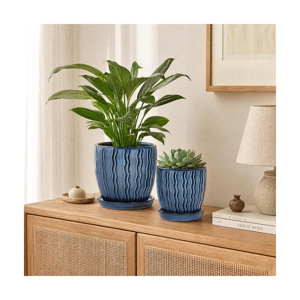 Ceramic Plant Pots, Modern Flower Pots, Small Plant Pots 4.5+5.5inch | Flower Pots Indoor Planters with Drainage and