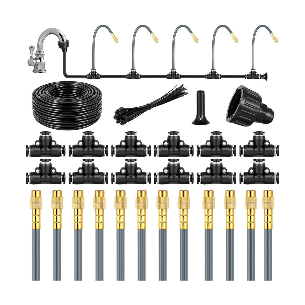 49.2Ft 1/4" Drip Irrigation System 360° Watering Misting System | Garden Bendable Watering Atomizing System with 12