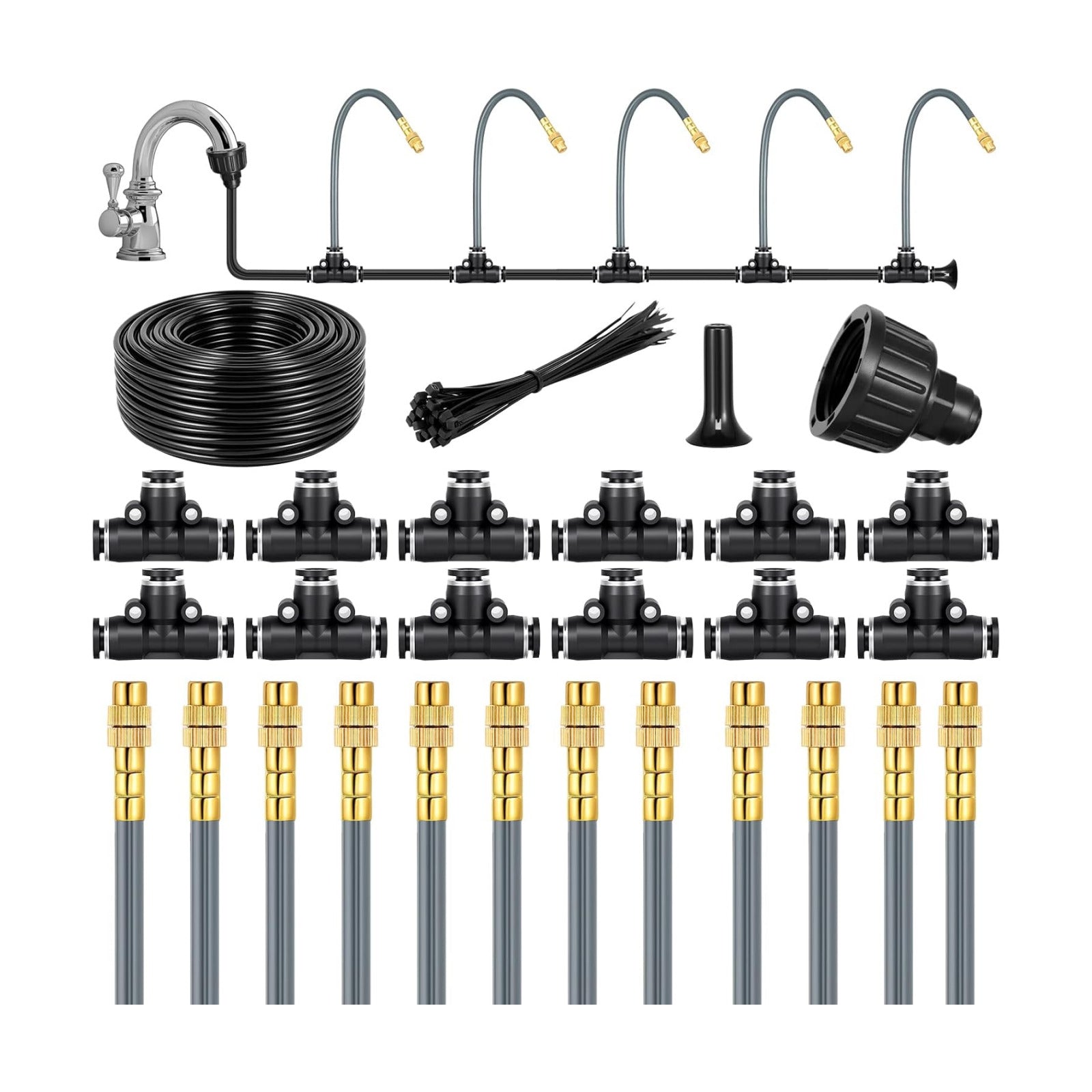 49.2Ft 1/4" Drip Irrigation System 360° Watering Misting System | Garden Bendable Watering Atomizing System with 12