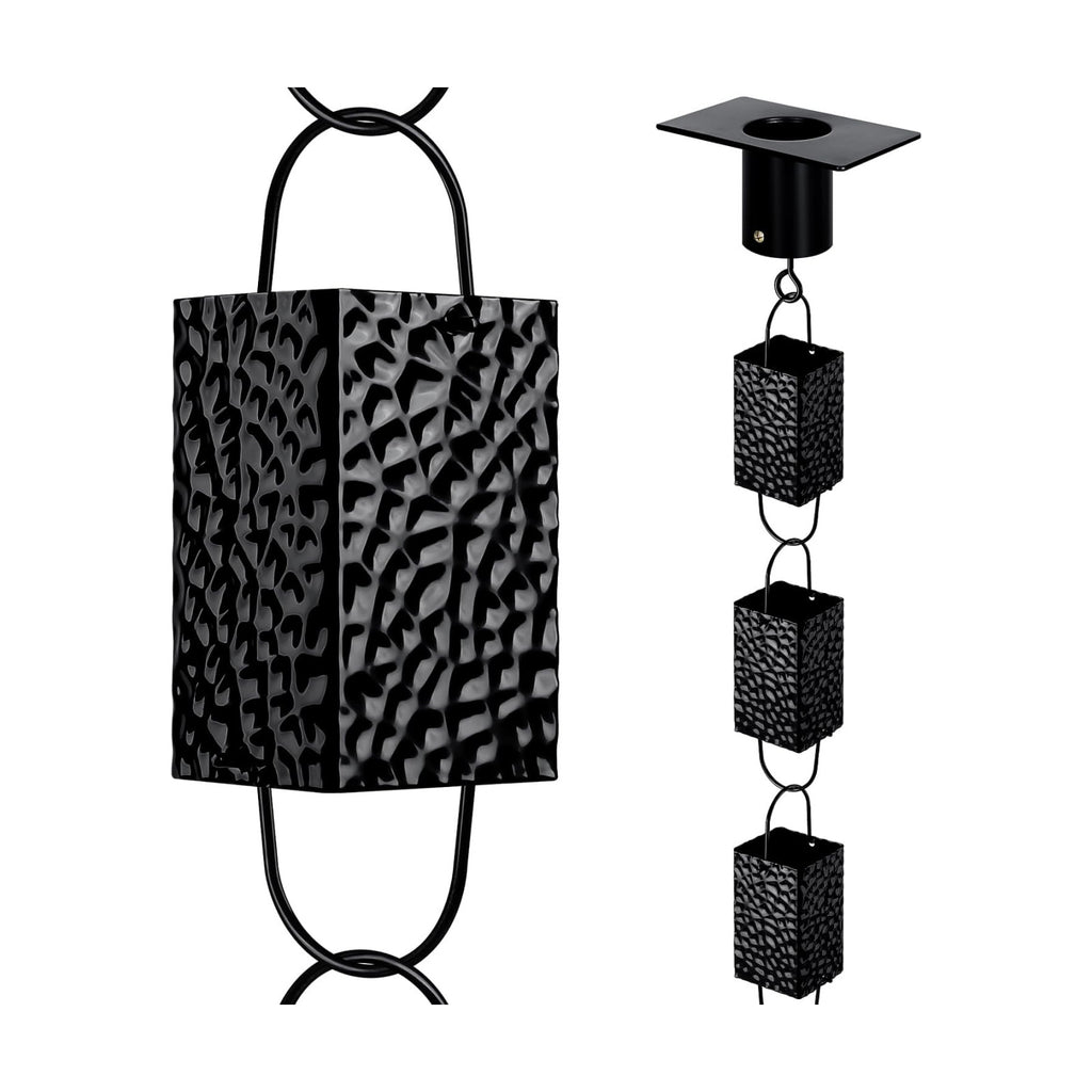 Rain Chains for Gutters Outside Black with Adapter 8.5FT 16 Cups | Square Rain Catcher Chain for Heavy Rain,Rust