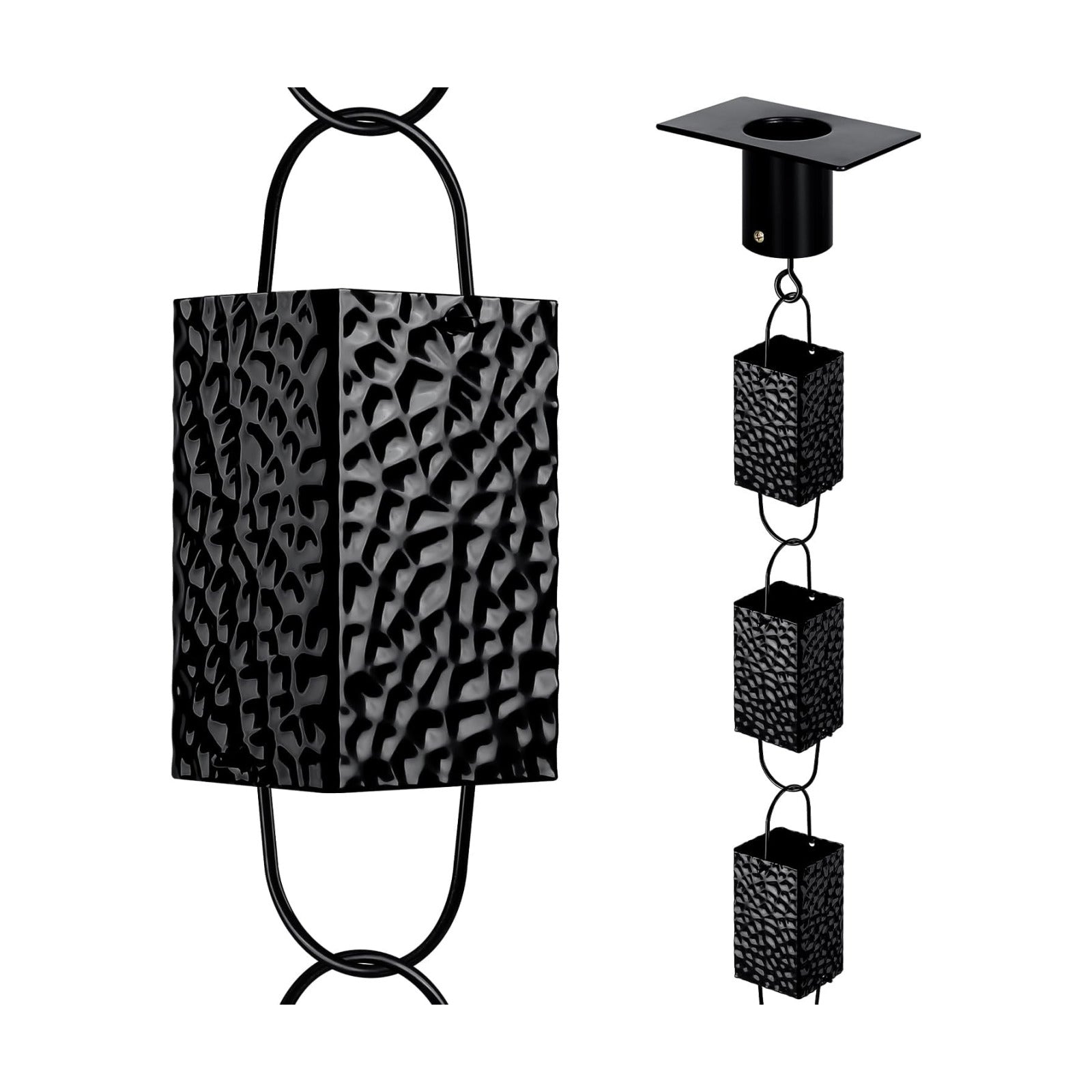 Rain Chains for Gutters Outside Black with Adapter 8.5FT 16 Cups | Square Rain Catcher Chain for Heavy Rain,Rust