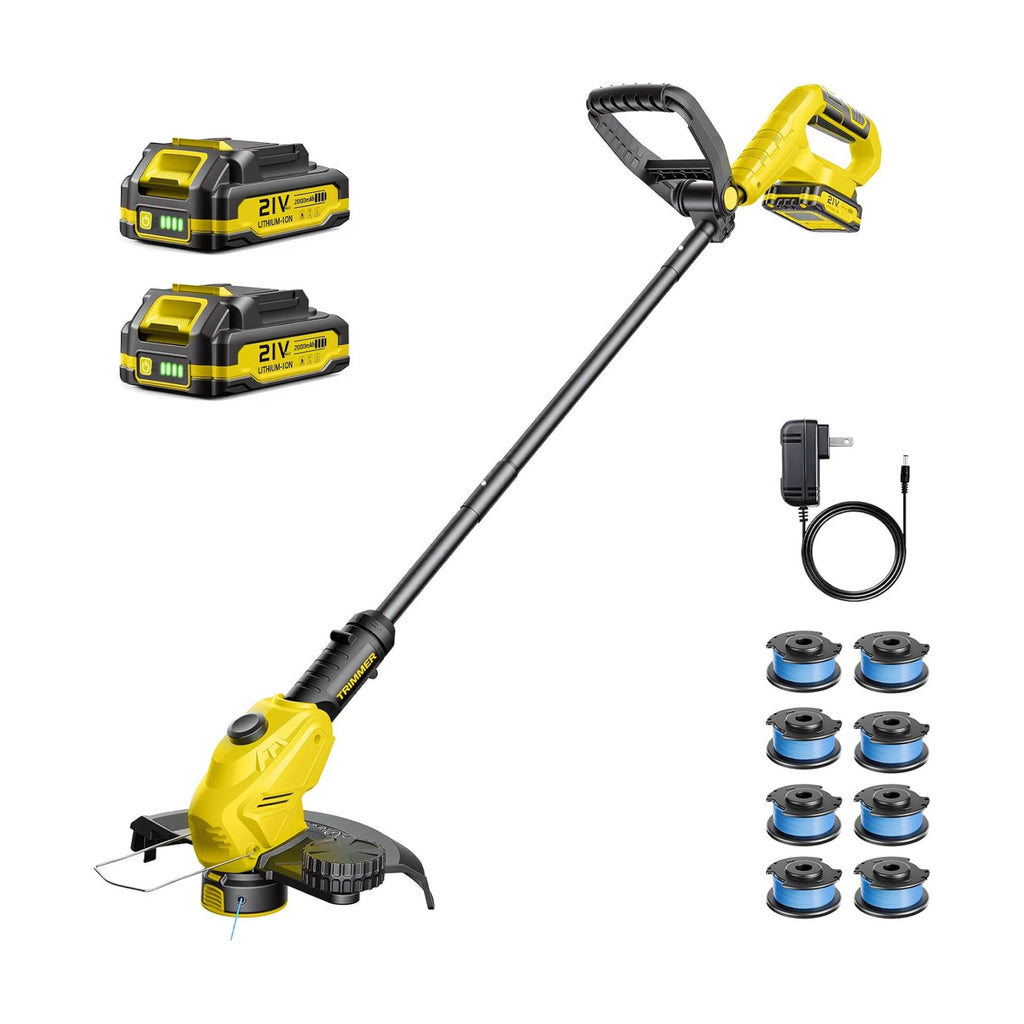 Weed Wacker, 21V Battery Powered Grass Trimmer & Edger 2-in-1 | Electric Weed Wacker with 2 × 2.0Ah Batteries and 8 ×