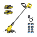 Weed Wacker, 21V Battery Powered Grass Trimmer & Edger 2-in-1 | Electric Weed Wacker with 2 × 2.0Ah Batteries and 8 ×