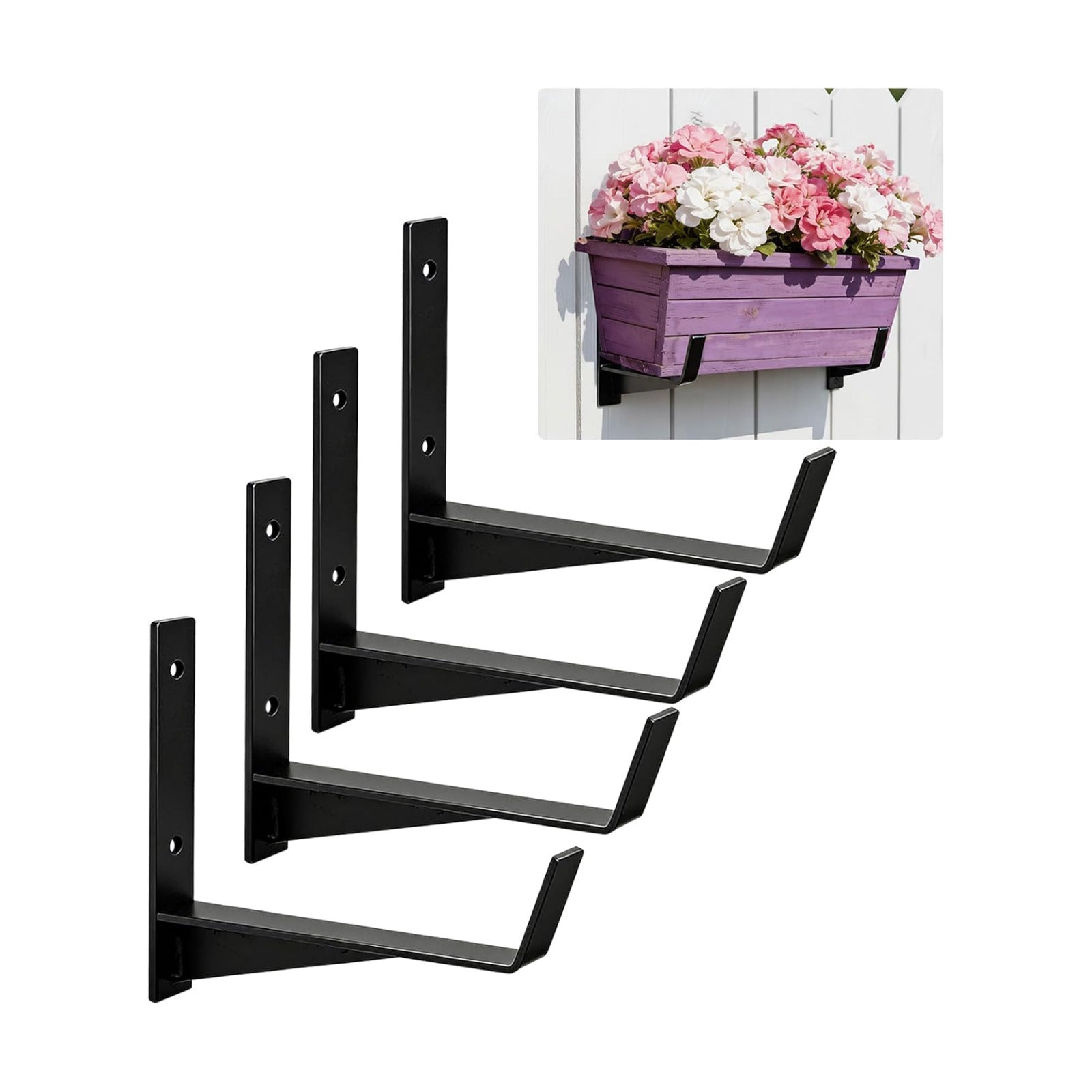 Window Box Brackets, 6 inch Flower Planter Box Brackets, Heavy Duty Metal Flower Box Wall Mounting Hooks for Railings