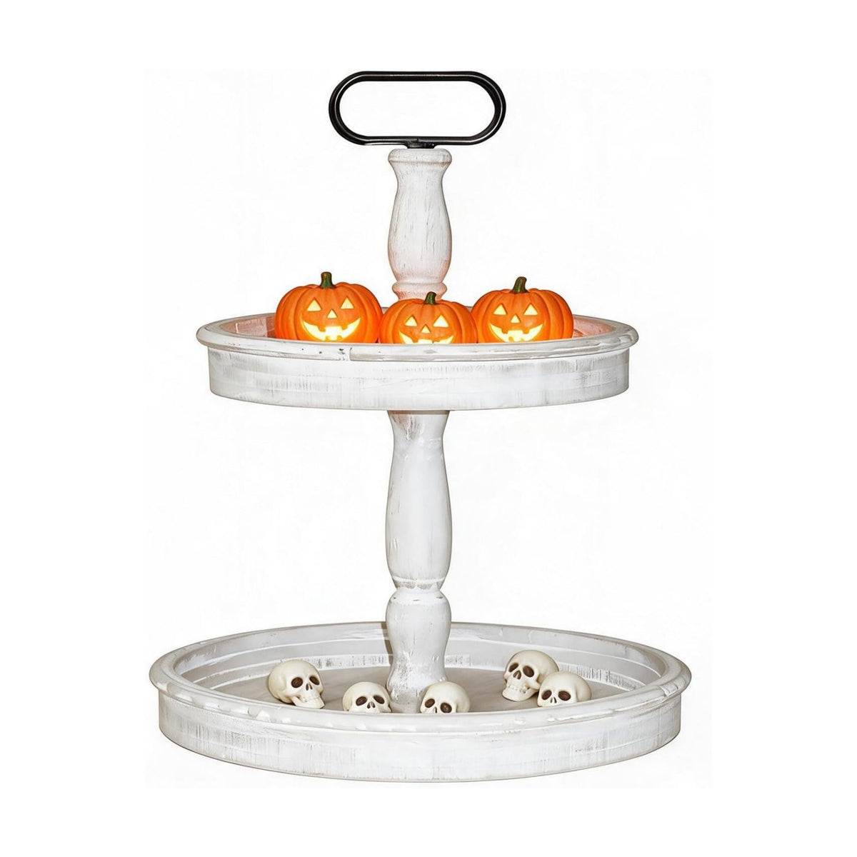 Krismax Decorative Trays - Two Tiered Tray Stand Rustic Tiered Tray Decor 2 Tiered Tray Serving Tray Seasonal & Holiday Decoration Wooden Tray for Coffee Table Farmhouse Display Stand Tray