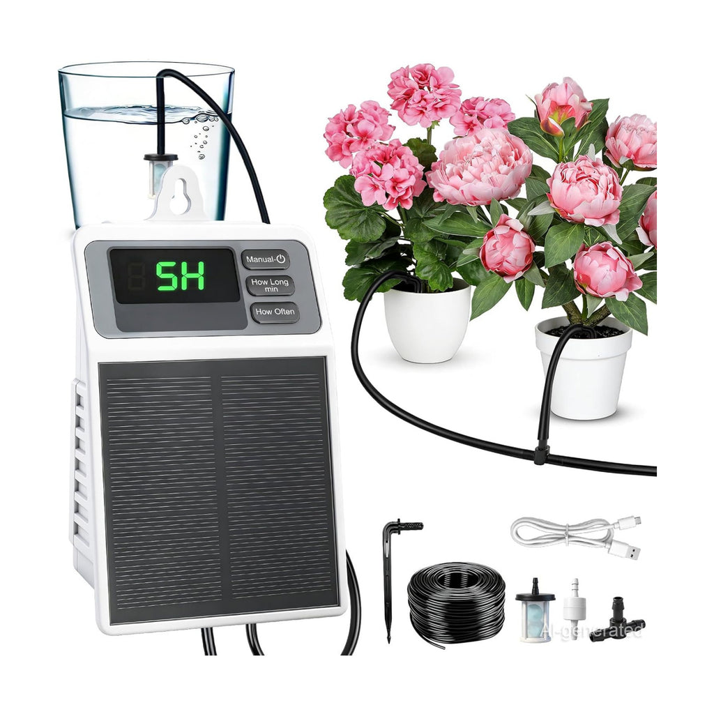 Solar Automatic Drip Irrigation System,Auto Self Watering Kit with Timer | Solar Powered Watering Device for Pots