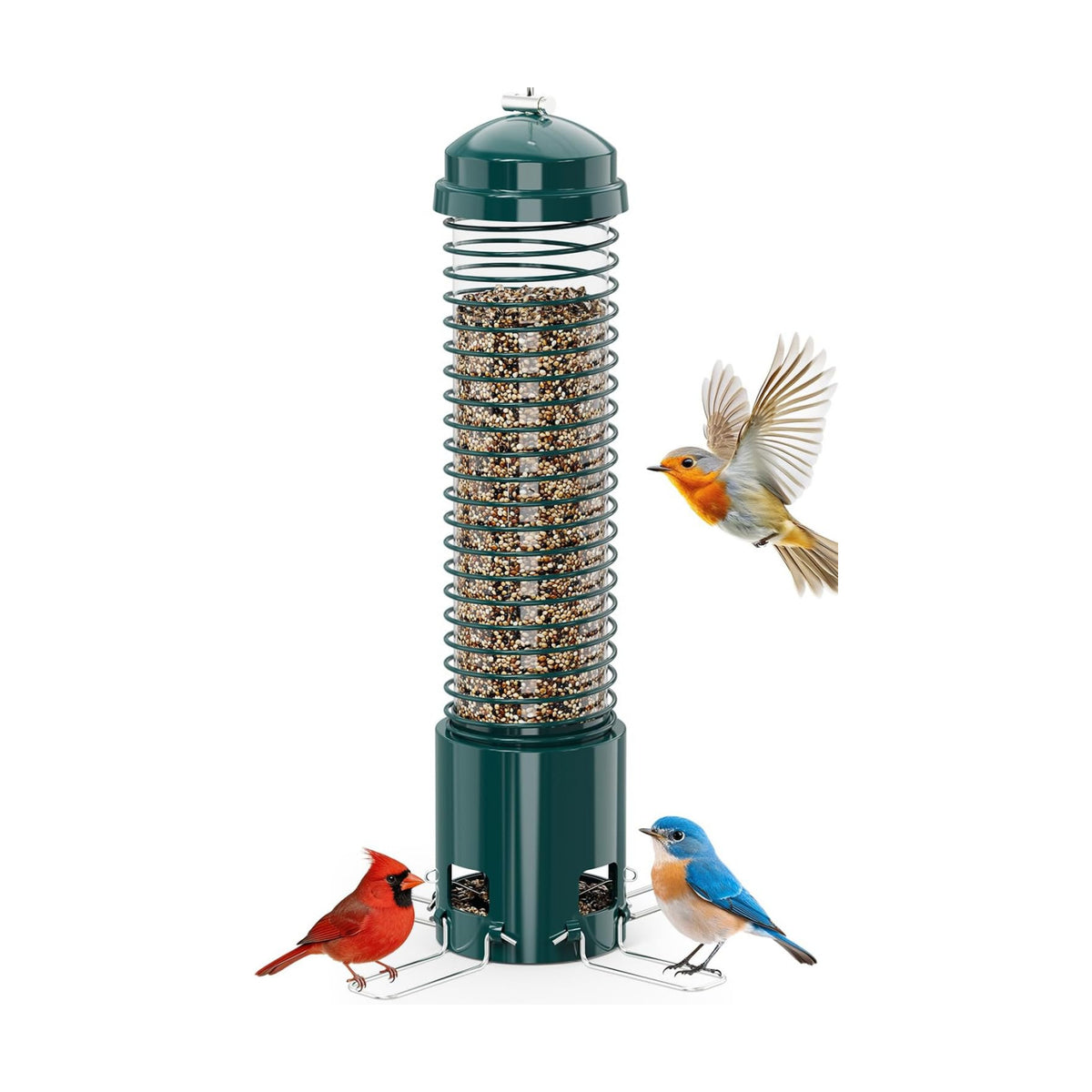 Squirrel Proof Bird Feeder, Metal Bird Feeders for Outdoors Hanging, 3.6LB Large Seeds Capacity for Wild Birds, Finch, Cardinal, Blue Jay, Chickadee, Green